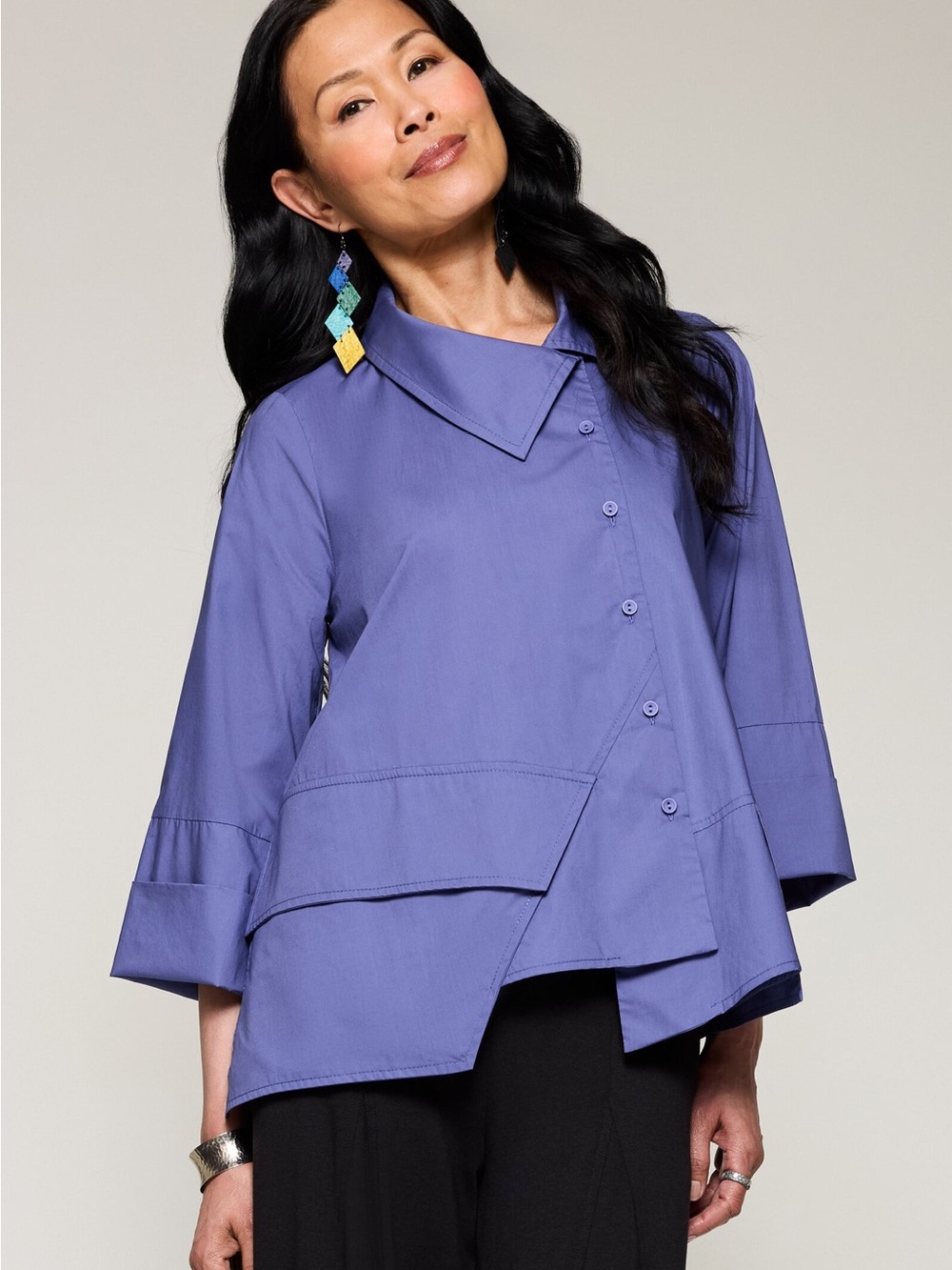 Ozai N Ku Asymmetric Purple Cotton
Blouse XS oversized Lagenlook Greece EUC